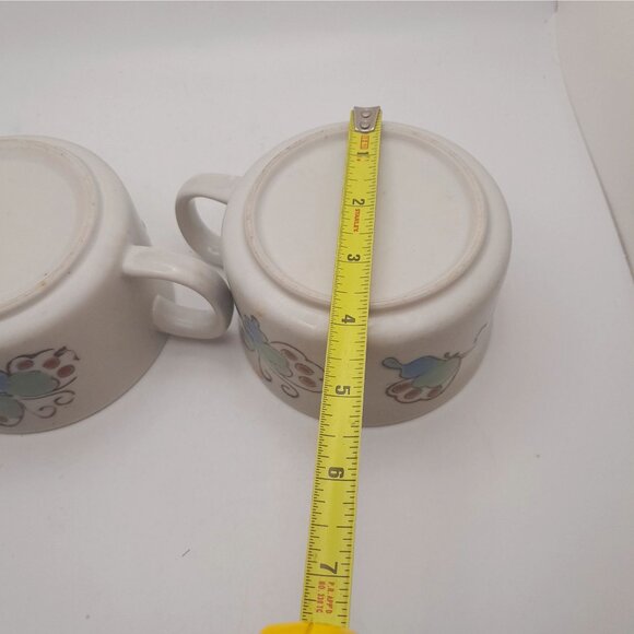 Vintage Butterfly Soup Bowls Cocoa Mugs Large Stoneware 16 oz MCM Boho - Picture 9 of 9